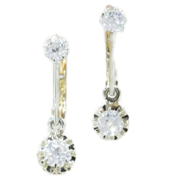 Pendent old mine cut diamonds Art Deco earrings